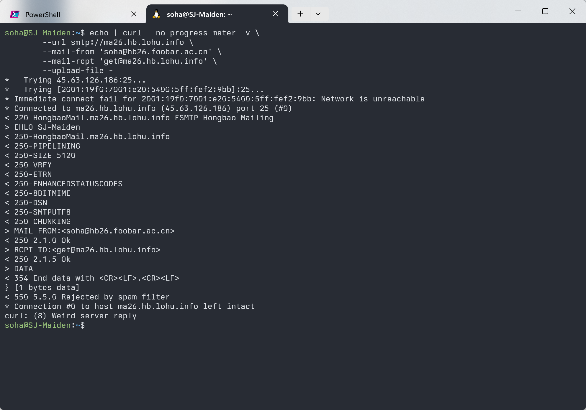 server says the mail is a spam